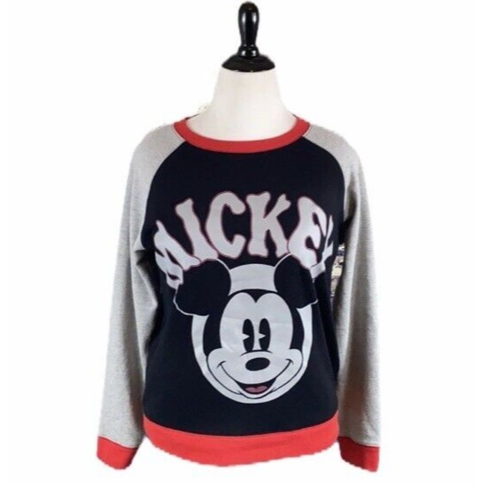 Mickey Mouse Disney Sweater Gray & Black Medium Long Sleeve Lightweight